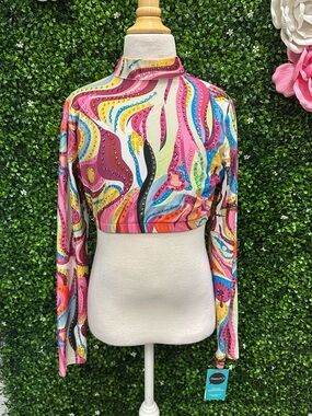 Glamour Pink Multi-Color Long Sleeve Dance Crop Top